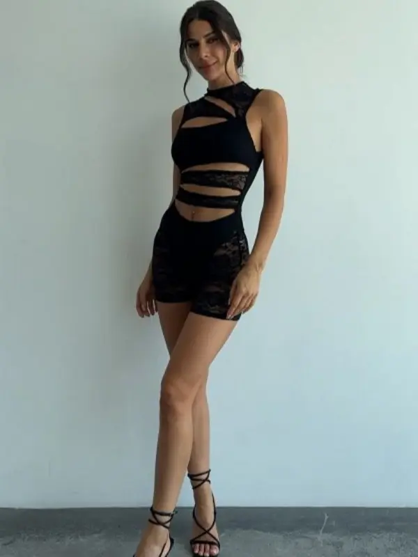 Women's Sequin Sparkly See-Through Front Open Cutout Style Elegance Fashion Fit Bodycon Overalls Women's Sequin Sparkly See-Through Front Open Cutout Style Elegance Fashion Fit Bodycon Overalls