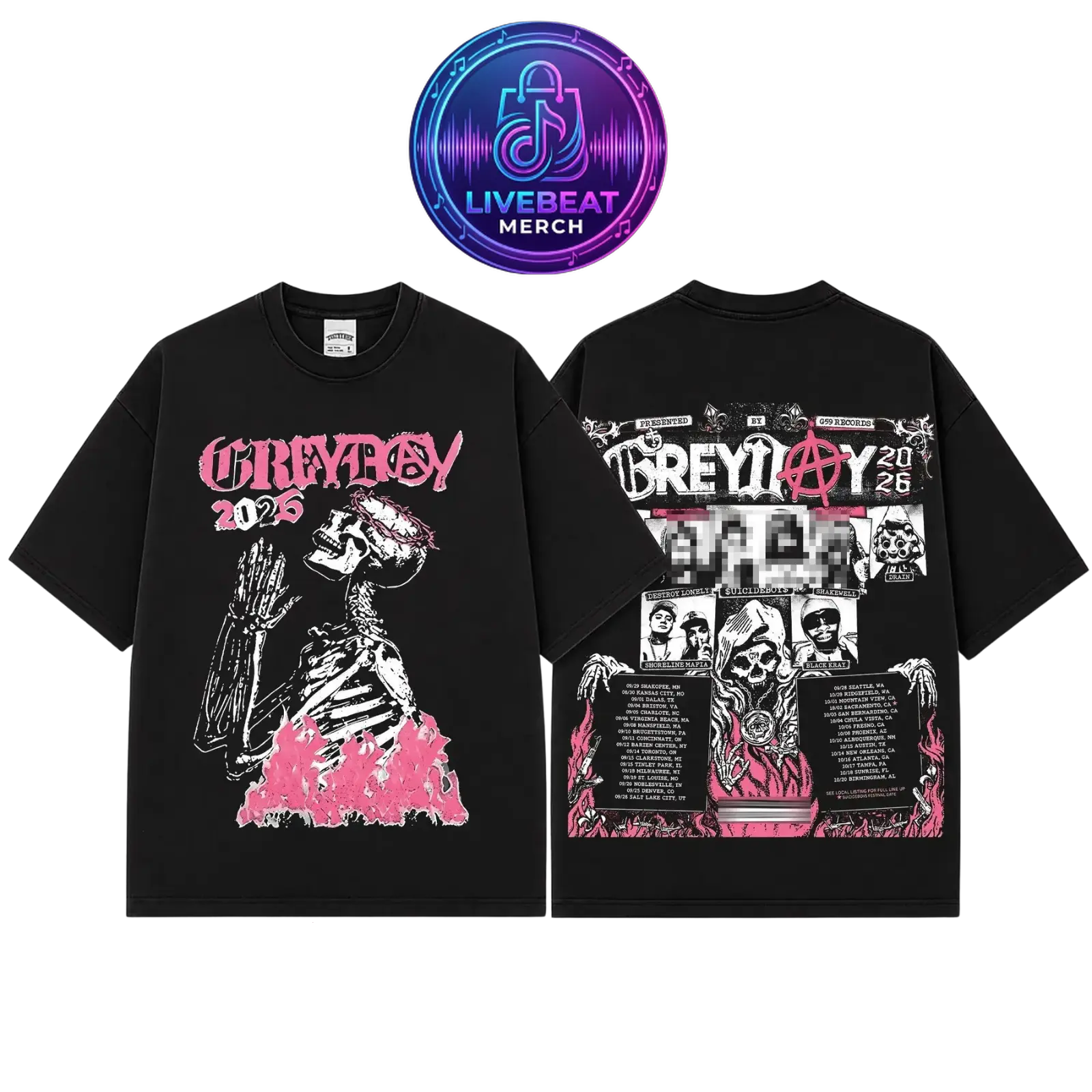 [Free Ship] Greyday 2026 Black T-Shirt, Grey Day 2026 North American Tour Tee, G59 Destroy Lonely Graphic Top, Retro Hip Hop Rap Merch