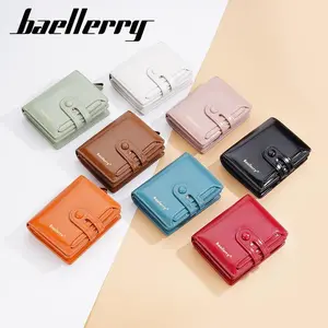 Baellerry Women's Compact Trifold Wallet Waxed Leather Slim Card Holder with 8 Slots & Zippered Pockets Trendy Assorted Colors 2-in-1 Blocking Stylish Design Secure Snap Closure