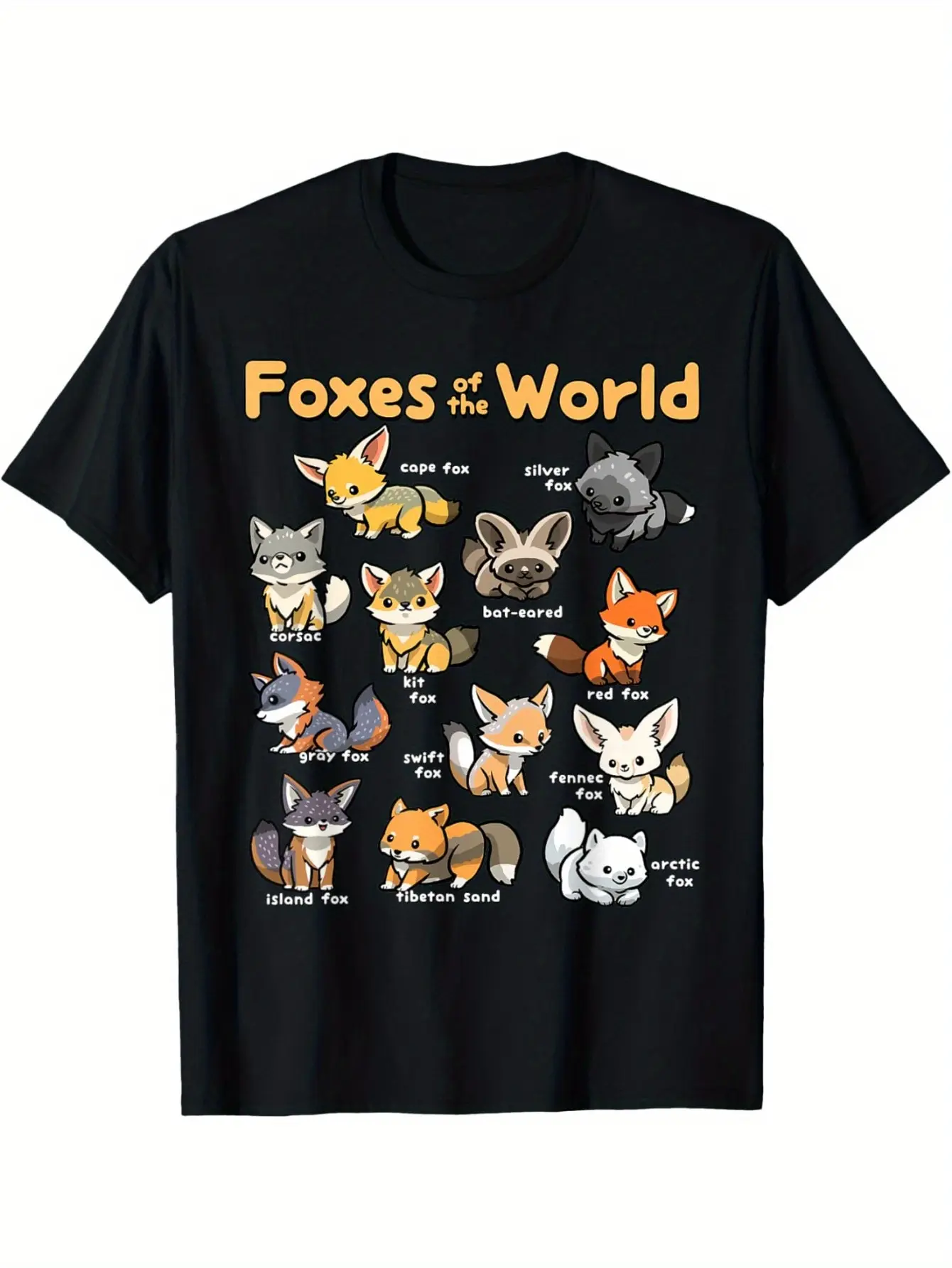 Cute Fox Creatures from Around The Globe Educational Tee for Fox Enthusiasts