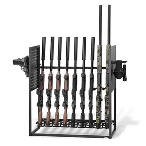 Gun Rack Floor Standing Indoor Heavy Duty Steel Rifle And Shotgun Rack Stand Freestanding Gun Display Storage With Magazine Holder Holds Up To 9 Rifles And 4 Pistols For Home Garage Organization And Secure Display