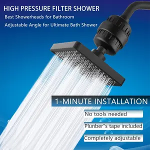 High Pressure Shower Head Set, 6 Inch Hard Water Filter, Filtered Showerhead, Universal Square Shower Head, Rain Shower Head, Adjustable Angle, 15 Stage Filtration, Bathroom Upgrade Kit