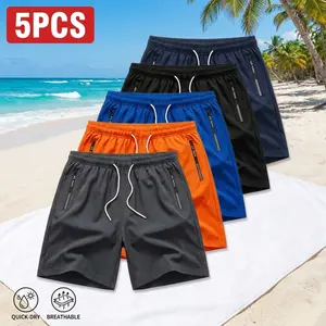 5pcs Men’s Lightweight Casual Shorts – Elastic Waist with Adjustable Drawstring, Side Pockets, Breathable Fabric for Basketball, Running, Beach & Outdoor Sports – Athletic Shorts, Workout Gear, Regular Fit, Comfortable Fit, Gym Enthusiasts