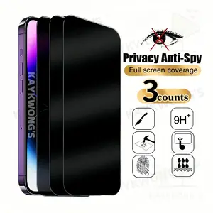 KAYKWONG'S Safety Anti-Spy Tempered Glass Cellphone Screen Protector, 3 Counts HD Privacy Protection Phone Screen Protective Films, Phone Screen Tempered Glass Film Compatible with iPhone 6/7/8/XR/11/12/13/14/15 Pro Max/15 Plus/Air Series Accessories