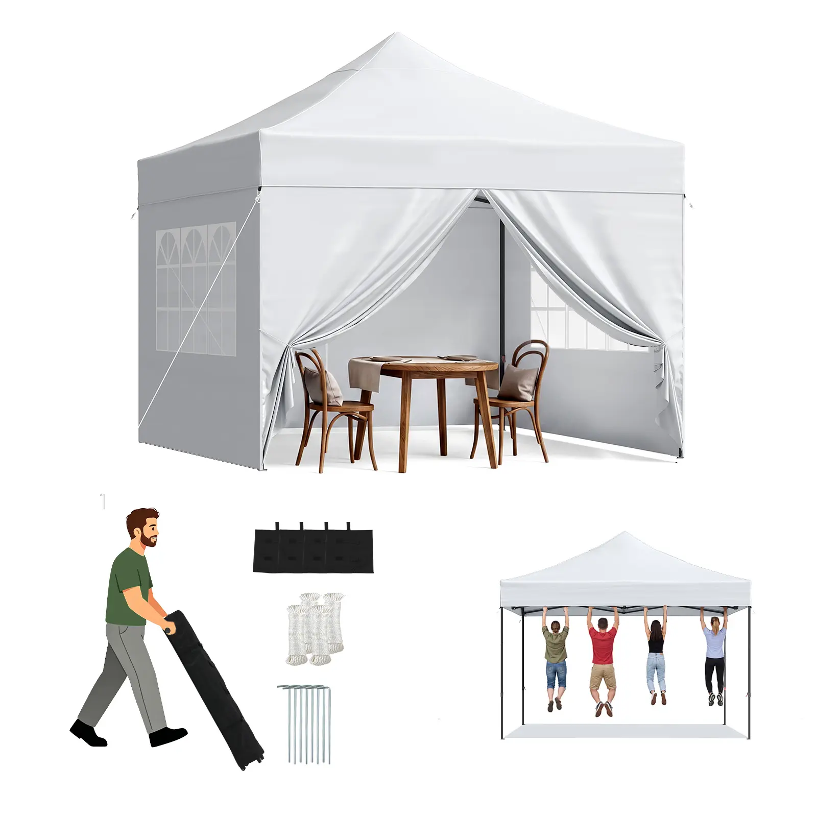 Aoxun 10x10 FT Instant Setup Pop Up Canopy Tent, Adjustable Height Outdoor Shelter, UPF50+ Waterproof 420D Oxford Fabric, Removable Sidewalls & Wheeled Bag for Patio Market