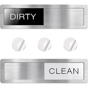 Magnetic Dishwasher Clean Dirty Sign, Brushed Silver Color, Easy to Read, Easy to Install, 7 x 1.9 Inches, Dual-Sided Stickers Included - Switch