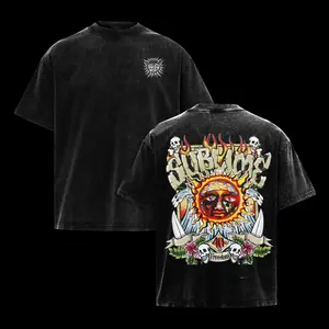Vintage Acid Snow Washed Heavyweight Cotton Graphic T-Shirt, Retro Punk Sublime Band Skull Sun Print Tee, Gothic Y2K Hip Hop Oversized Loose Fit Streetwear, Soft Breathable Casual Top for Men Women Ideal for Concert Urban Daily Lifestyle Wear