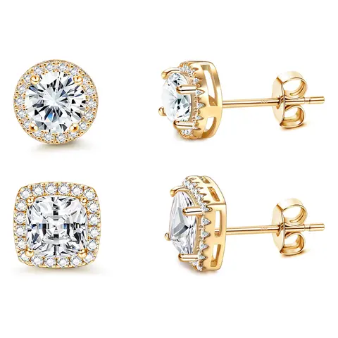 Cubic Zirconia Stud Earrings for Women Men, 18K Gold Plated Hypoallergenic Earrings, Brilliant CZ Stud Earrings for Ears, Men's Accessories, Accessories For Women, Bling Effect,sohochic