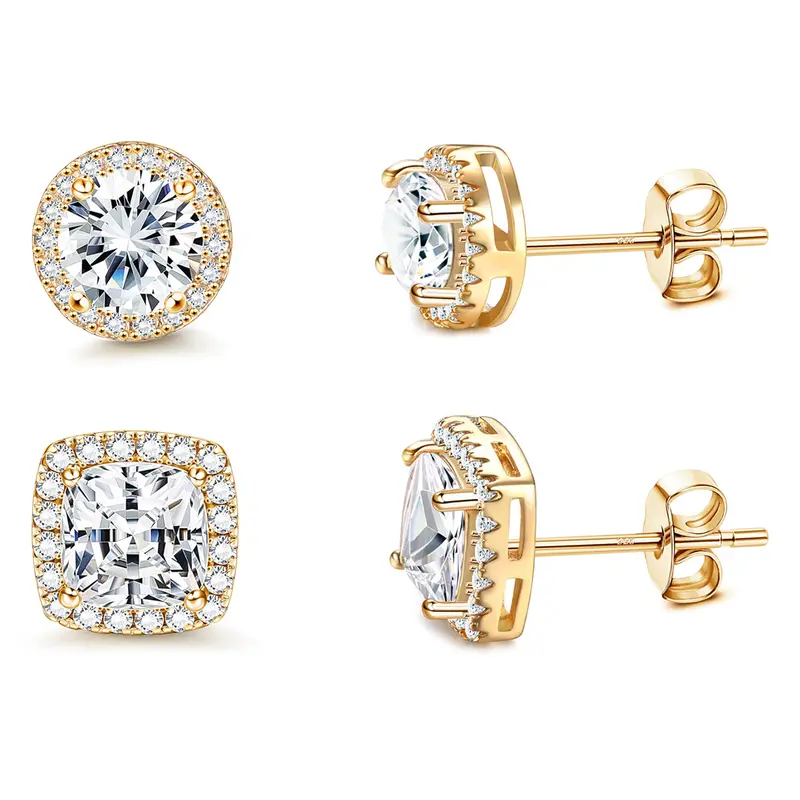Cubic Zirconia Stud Earrings for Women Men, 18K Gold Plated Hypoallergenic Earrings, Brilliant CZ Stud Earrings for Ears, Men's Accessories, Accessories For Women, Bling Effect,sohochic