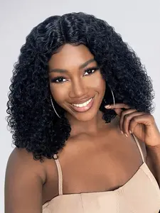 Jerry Curly Real Human Hair Wigs,Wear and Go 13x4 Lace Frontal Wig, High Density Short Deep Curly Kinky Curly Wig, Pre Plucked Natural Hairline with Baby Hair, Glueless Bob Wig, No Glue Wig