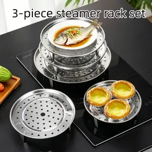 3pcs Multi-Size Stainless Steel Steamer Plates (18/20/22cm), Perforated Steaming Trays with Legs, Heat-Resistant & Rust-Proof for Kitchen Food Steaming