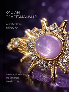 Fidget Anxiety Rings for Women, 4Pcs Celestial Sun Moon Star Spinner Ring Set, 18K Gold Plated Lavender Amethyst Adjustable Anti Stress Ring, Cosmic Stackable Worry Jewelry Gift