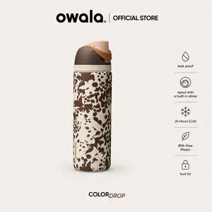 [2026] Owala Cow Drop 24oz FreeSip Water Bottle – Leakproof Insulated Stainless Steel Tumbler, BPA-Free Straw Cup, Cow Print, TikTok Viral