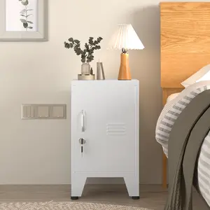 Modern Metal Nightstand Under Desk Cabinet with Adjustable Shelf Storage Cabinet with Lock Side Table Stackable for Bedroom Living Room Office Gym Furniture Design Minimal