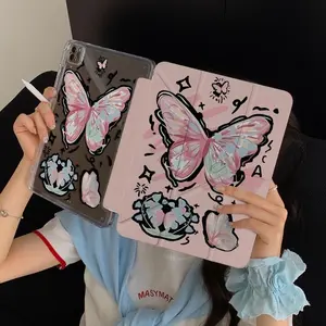 Butterfly Graffiti iPad Case, Y2K Acrylic Anti-Drop Foldable Stand, Fits iPad 10th-7th Gen, Air4/5, Pro 11 Inch, Pen Slot