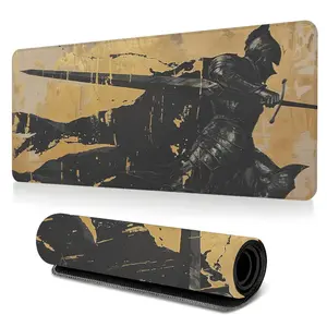 Golden Knight-Themed Large-Sized Gaming Mouse Pad, Black and Gold Desktop Protection Pad, Anti-Slip Rubber Lock Edge High-Definition Printing, Suitable For Computers, Laptops, Offices, Homes, Schools, As A Gift For Family And Friends