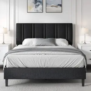 Upholstered Bed Frame with Classic Design Tufted Linen Fabric Headboard, Modern Platform Bed, No Box Spring Needed, Easy Assembly, Available in Twin, Full, Queen Sizes , Classic Design Headboard