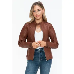 Snobbish PU Leather Biker Jacket with Side Zip Pockets