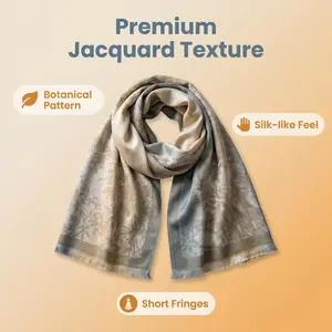Vintage Botanical Jacquard Gradient Skin-Friendly Oversized Shawl, Breathable Designer Neck Scarf KS1006-OLIVE