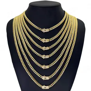 【ZIMO】Miami cuban link chain – 14K Gold Plated Stainless Steel Cuban Chain Bracelet & Necklace, Men’s Micro Pave Zirconia Curved Clasp Hip Hop Punk Style Everyday Heavyweight Mens Jewelry