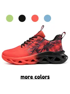 Unisex Red & Black Graffiti Blade Mesh Running Shoes, Soft Cushioned, Non-slip & Wear-resistant Professional Racing Sneakers, Sporty Running Shoes