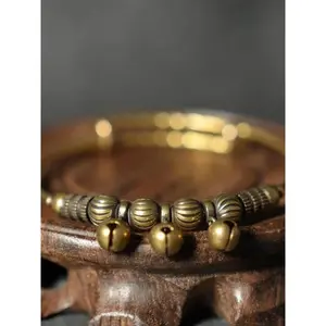 Jingling Bell Open Bangle with Textured Beads, Musical Retro Jewelry, Perfect Gift for Music Lovers, Stylish Accessory for Any Occasion, Beaded Bracelet