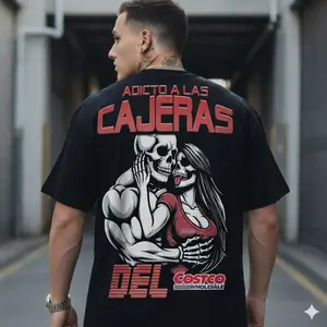 ADICTO A LAS CAJERAS DEL COSTCO Dark Humor Skull Print Men's Tshirt