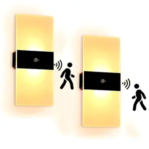1pc Black LED Wall Lamp, Motion Sensor, Rechargeable LED Wall Sconces, Acrylic Material, Simple Bedroom Bedside Light, Living Room Hotel Corridor LED Lighting, Nightlight