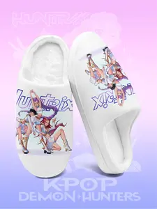 Women's K-po Inspired Hunters Slippers, Cozy Home Shoes with Anime Print, Warm Home Couple Slippers for Indoor & Winter, Soft Comfortable Sole Casual Fashion Footwear for Daily Wear and Gift