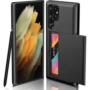 Shockproof Phone Case with Card Holder, Slim Hard PC Case, Protective Cover for Samsung Galaxy S22 S21 Ultra, Casing