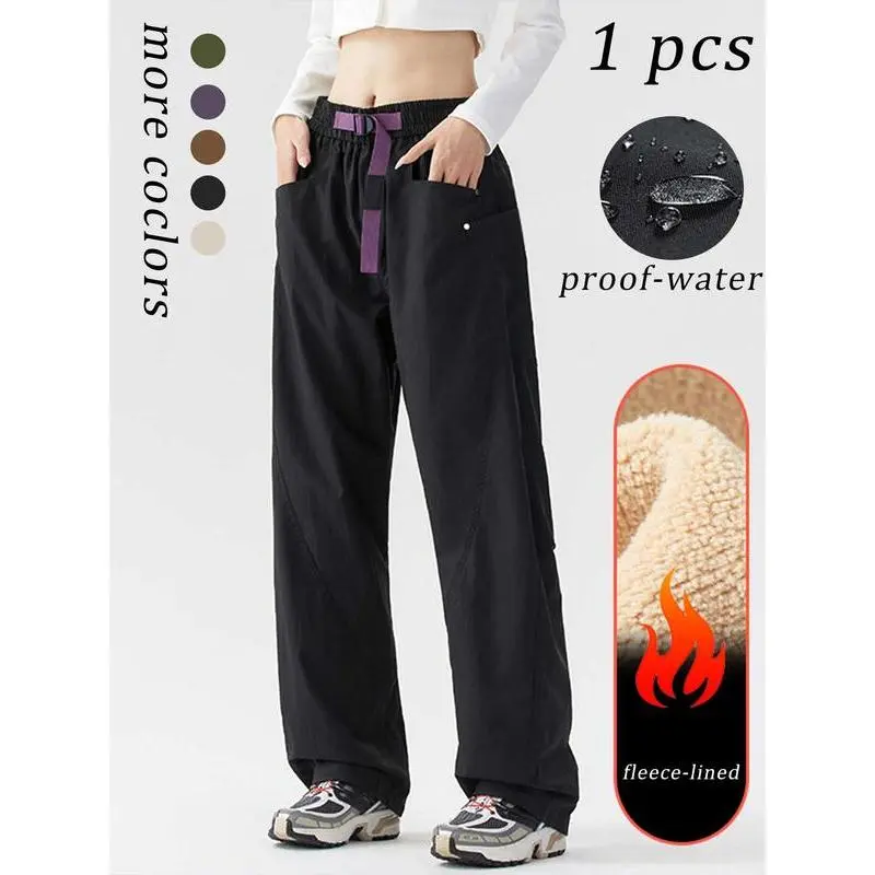Women's Outdoor Hiking Pants, Windproof Waterproof Fleece Lined Thickened Loose Fit, New Trendy Mountain Climbing Workwear Women's Outdoor Hiking Pants, Windproof Waterproof Fleece Lined Thickened Loose Fit, New Trendy Mountain Climbing Workwear