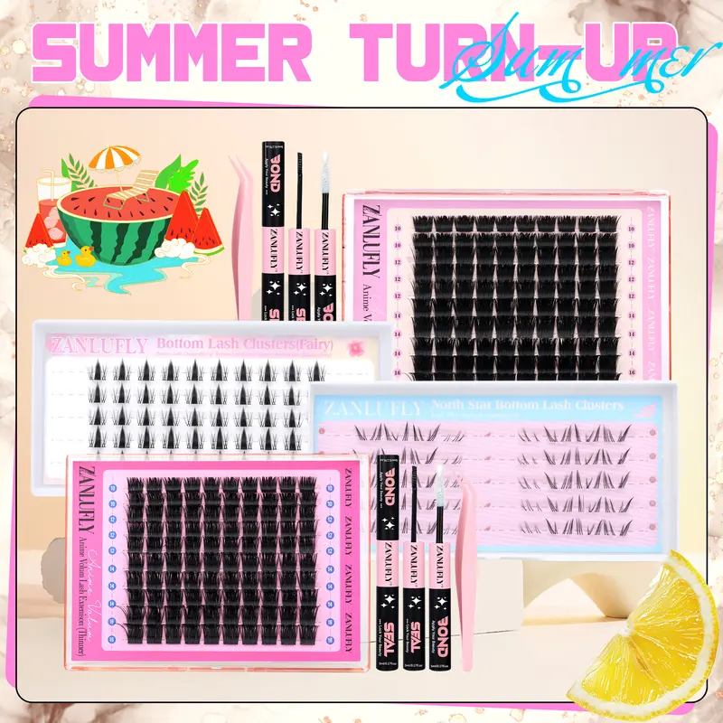 zanlufly D-Curl DIY Eyelash Cluster Kit, Volume Perfect Density Lash Clusters Extensions Kit with Cosmetic Makeup Supplies (TikTokShopBlackFriday)