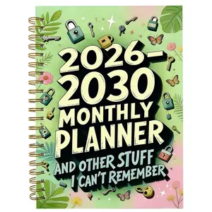 5-Year Monthly Planner, Green Jungle Themed Cover Design Notebook, Annual Calendar Planner, Month Tabs, 60-Month Calendar, 5.5 inches x 8.3 inches