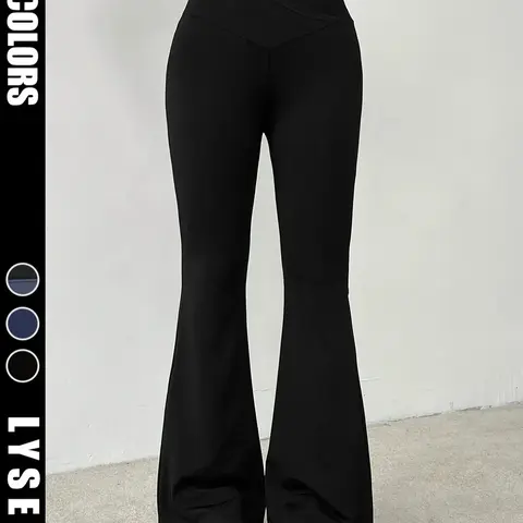 Women's Solid Feminine Flared Leg Pants, Slim Fit Casual Comfy Bell Bottom Trousers, Casual Chic Trousers for Daily Wear, Everyday, Ladies Bottoms for All Seasons, Casual Lounge Pants, Casual Fashion Bottoms, Womenswear
