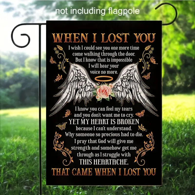 Memorial Garden Flag When I Lost You Garden Flag 12x18 Double Sided, Small Linen Commemorate Garden Yard Flags Cemetery Decorations for Grave Outdoor Outside(ONLY FLAG)