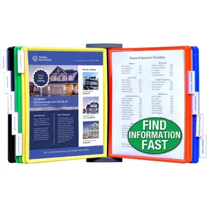 AdjustaView FastFind 10-Pocket Wall Mounted Reference Display Organizer with Assorted Colored EZ Load Pockets to Display 20 Sheets of Important Letter Sized Documents