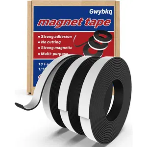 Magnetic Tape 3 Rolls 30Ft Flexible Magnet Strips with Strong Adhesive Backing (Each 10 Feet x 1/16" Thick x 1/2" Wide) Anisotropic Magnetic Roll