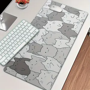 Free ExpressLarge Kawaii Cat Desk Mat& Mouse Pad- Cute Gray Cat Design with Adorable Expressions, Non-Slip Rubber Base, Ergonomic Wrist Support, Suitable for Office and Home Work Space Accessories Multi-function mouse pad
