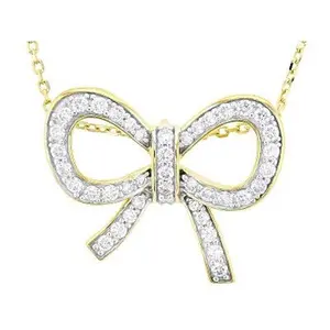 JTV Round White Lab-Grown Diamond G-H SI 18K Yellow Gold Over Silver Bow Pendant With Chain 0.55ctw
