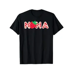 NANA Strawberry Printed Short - Sleeve T - Shirt, Black, Casual Daily Wear Top, Suitable For Spring, Summer And Autumn, Cute And Sweet Style, Ideal For Strawberry - Themed Gatherings, Family Activities, Daily Outings, A Heart - Warming Gift For Grandma Or