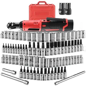 Cordless Electric Ratchet Wrench with 83 count 1/4" to 3/8"  sockets set,12V Electric Wrench with Variable Speed,3/8" to 1/4" Adapter, 3" Extension Bar