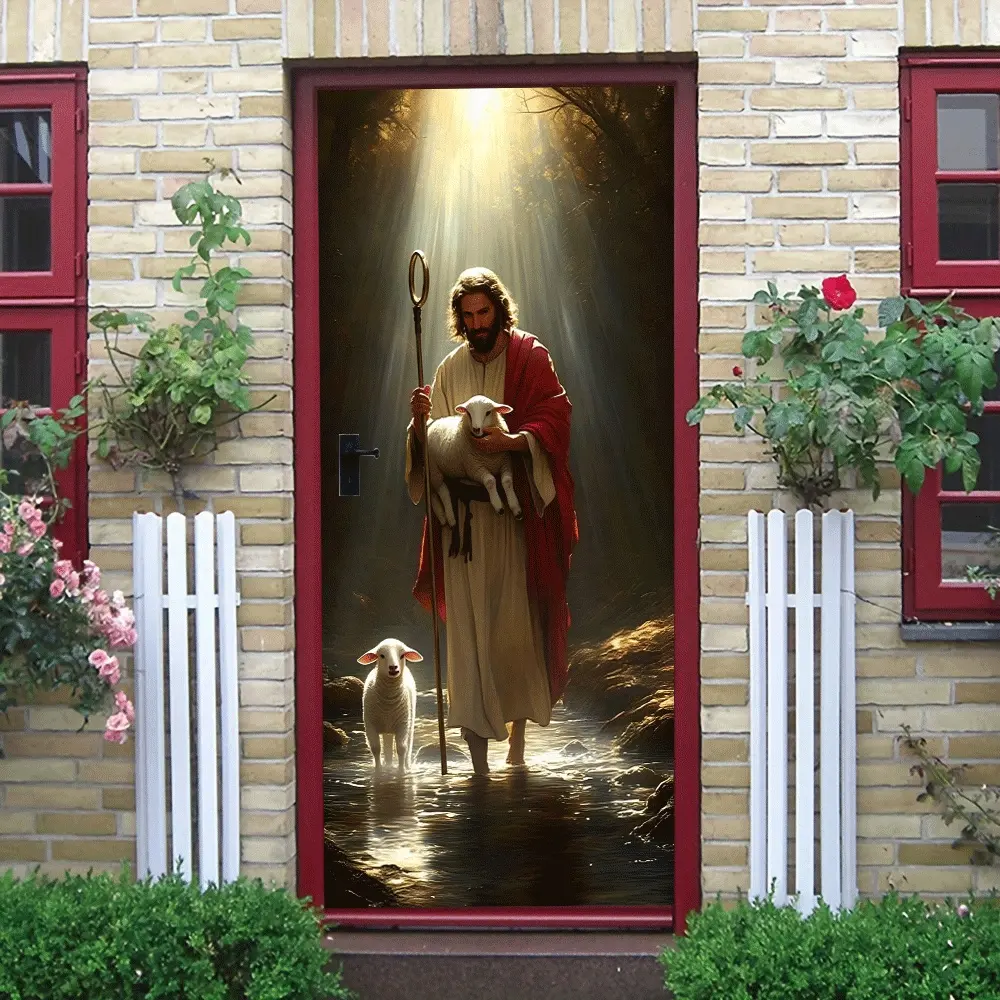 2pcs Religious Theme Decorative Wall Sticker Jesus Shepherd Pattern Decal Home Living Room Bedroom Faith Decor Self Adhesive Removable Eco Friendly Material Christian Art Wall DecorationReligious Theme D