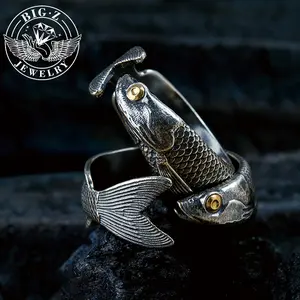 Original handmade custom fish-shaped ring for men and women, open and pleasant ring, simple and retro ethnic personality, fashionable and adjustable ring, creative and exquisite birthday, New Year and Valentine's Day gift