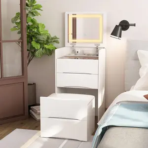 FUFU&GAGA  Makeup Vanity Desk with 3-Lights Mirror and Drawers for Makeup Equipped with Stool Cosmetic Storage