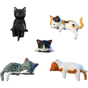 5 Pcs Cute Resin Mini Cat Figurines Car Dashboard Decor Ornaments for Rearview Mirror Desk Funny Car Interior Decoration Gifts