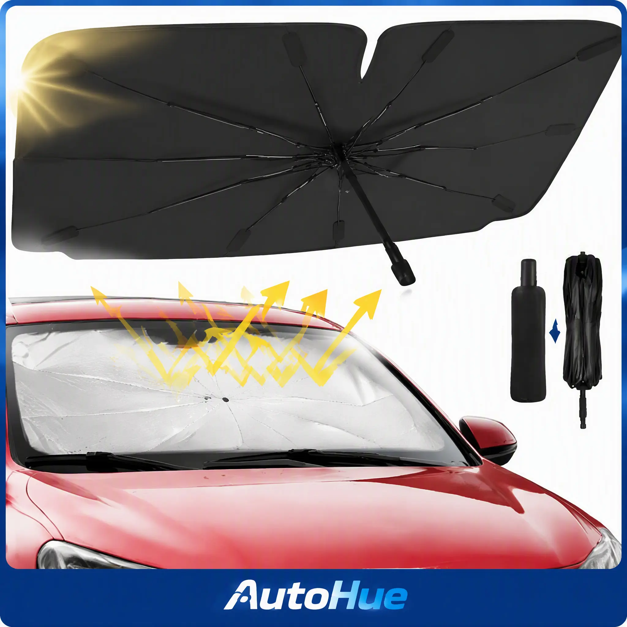 AutoHue 2026 Windshield Sunshade, Foldable Car Sun Cover, 99% UV Protection | Car Front Windshield (Heat Insulation Protection) Windshield Cover for Cars and Trucks exterior accessory