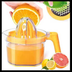 4-in-1 Manual Citrus Juicer, Multifunction Lemon & Lime Squeezer with Comfortable Grip, 16.9-oz Orange Hand Juicer (Orange)