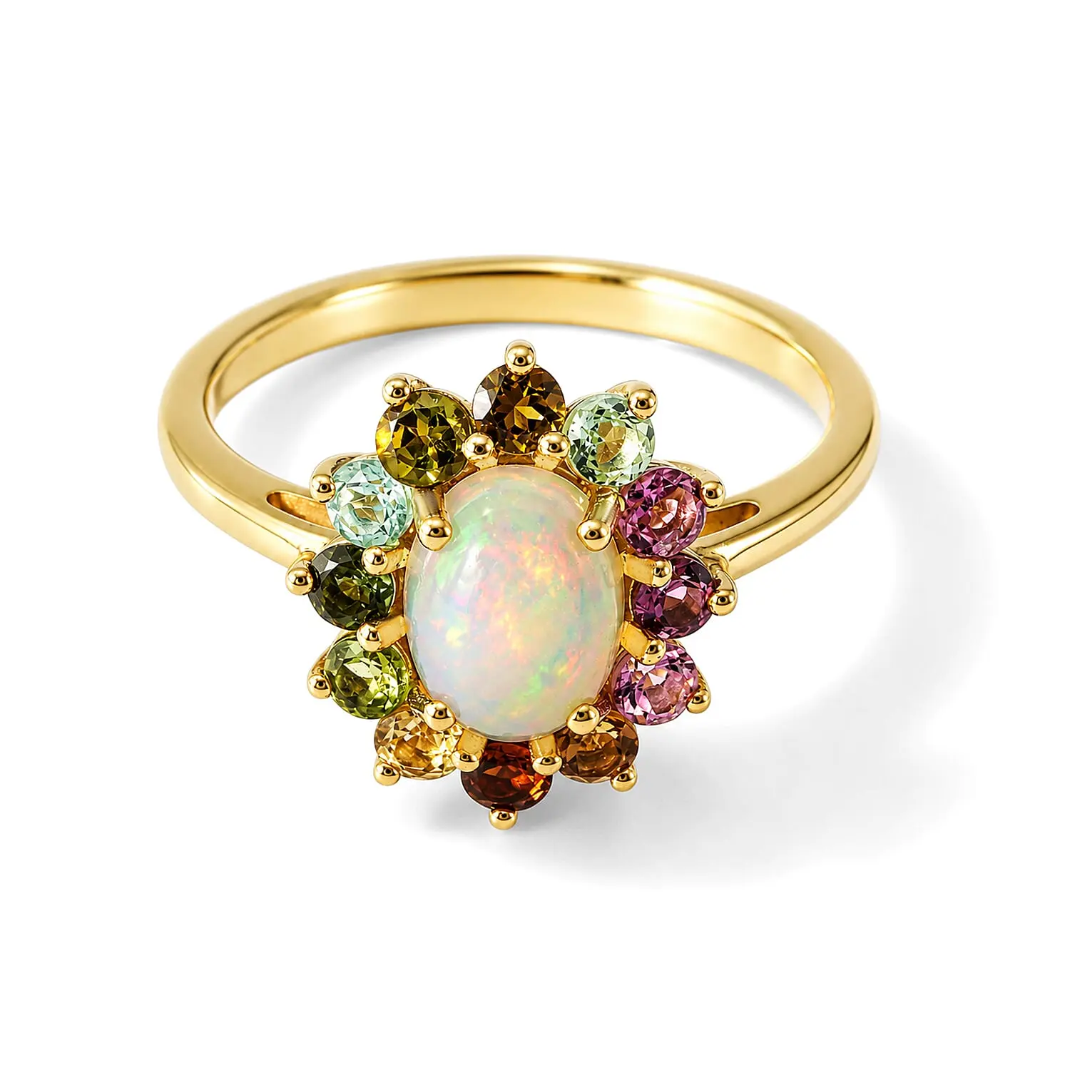 D''Joy Ethiopian Welo Opal and Multi-Tourmaline 1.40 ctw Ring in 18K Yellow Gold Over Sterling Silver (Size 9.0)