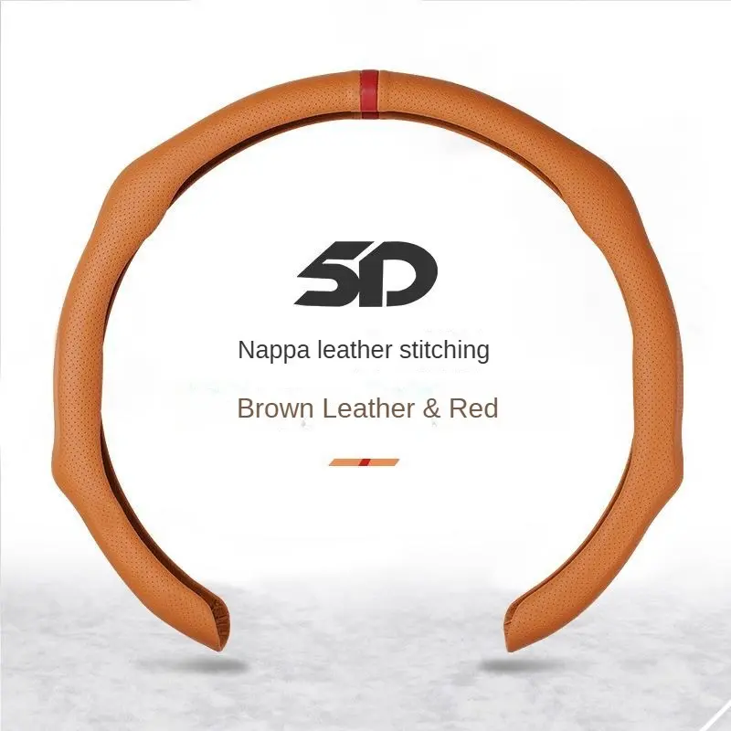 Premium Quality Car Steering Wheel Cover - 2026 Edition, Nappa Stitched Leather Face, Orange & Black Leather, 5D Design, Luxury Aesthetic Upgrade for Drivers, Nappa Stitching