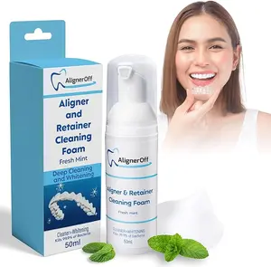 White Foam Retainer Cleaner - New Formula Whitening Foam for Aligners, Retainers, Nightguards, Braces & Dentures Super Minty Flavor for Clear Correct
